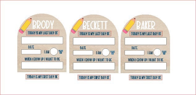 Three children's back to school boards with text and space for personalization on a white background.