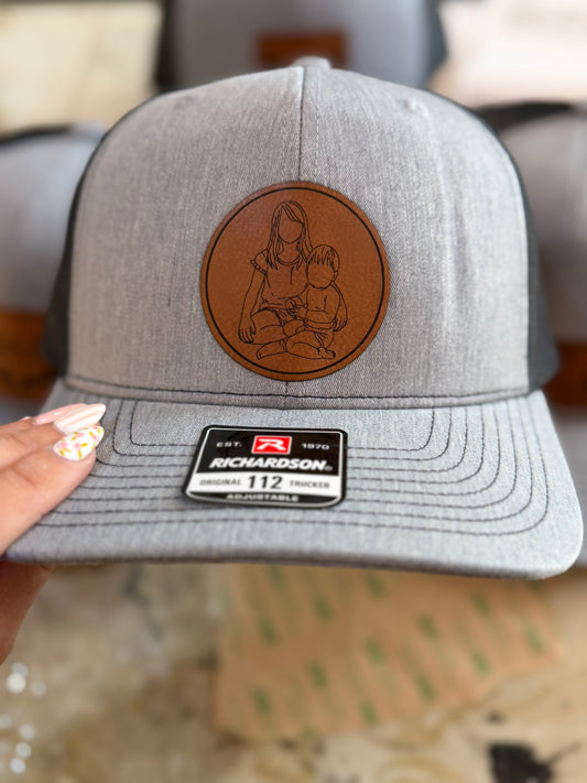 Family Photo faceless Hand drawn Patched Hats