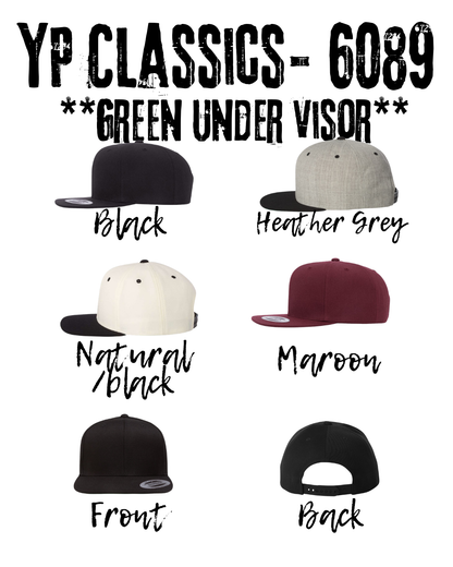 Collection of caps with different colored visors and labels on a white background