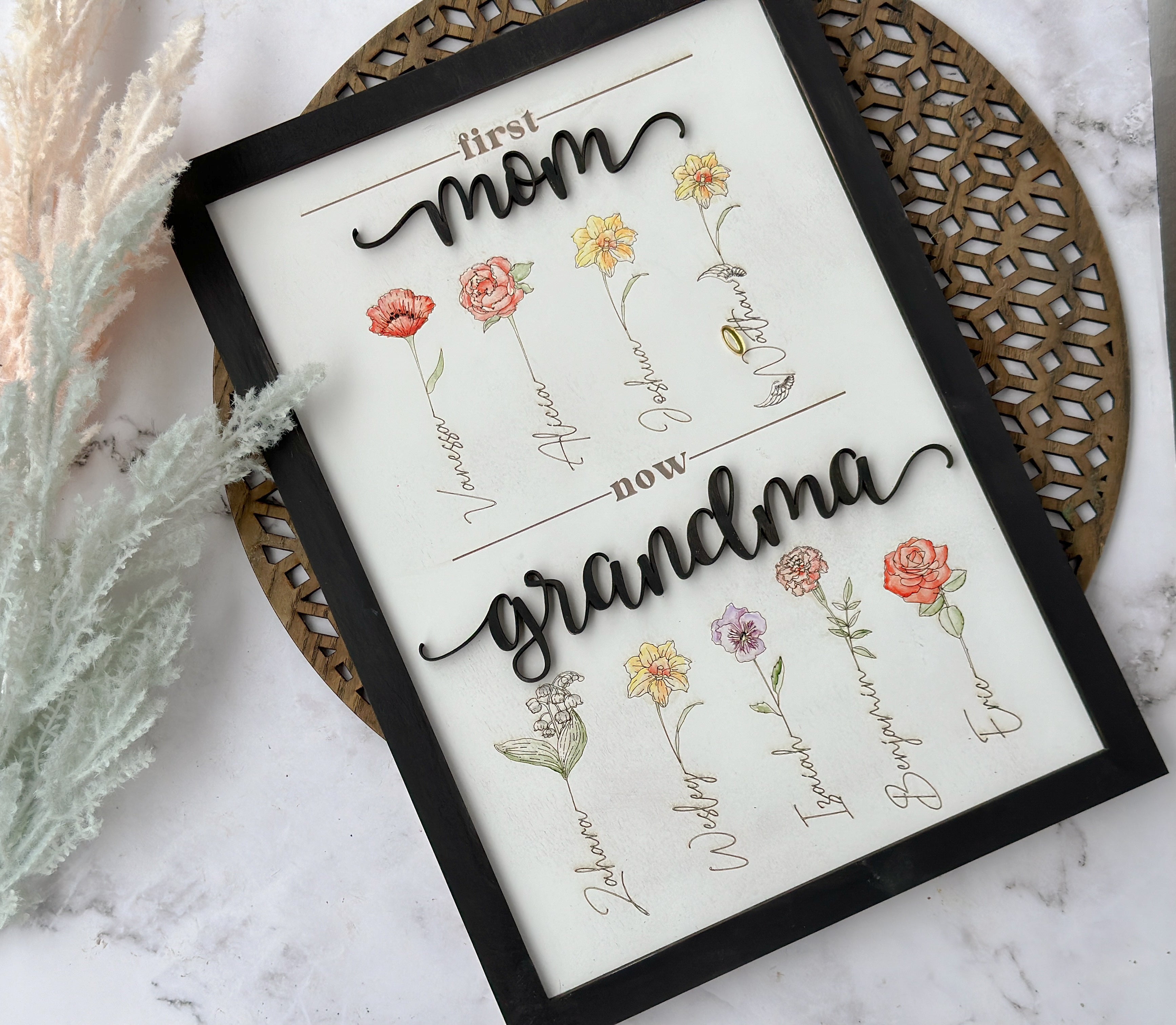 Targa Da Giardino Personalizzata "Grandma's Garden" In Legno – Regalo Per Nonna Con Nomi Dei Nipoti – Stile 1
